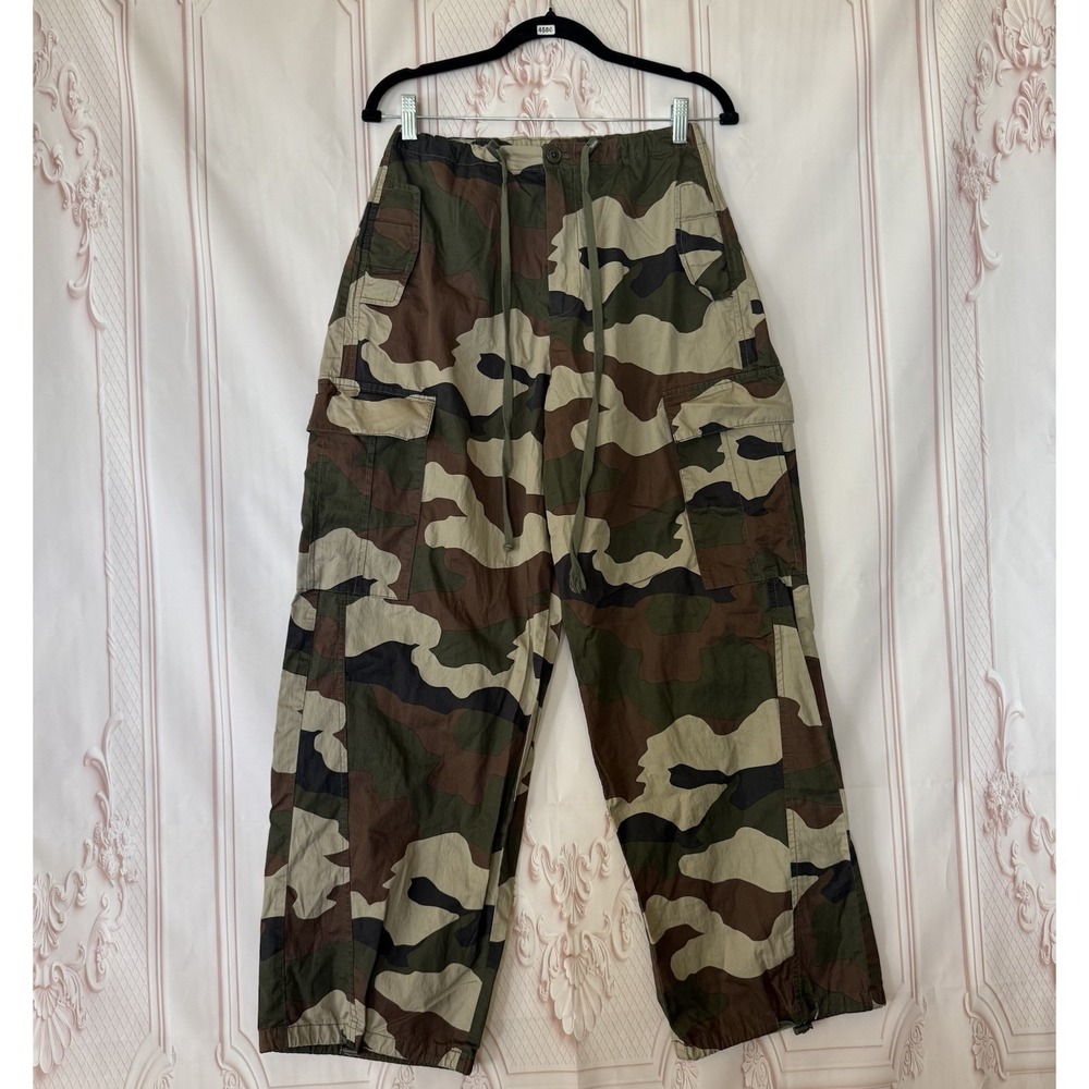 GOOD AMERICAN Parachute Fatigue Green Camo Cargo Pants Size M Wide Leg